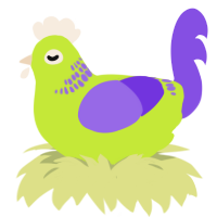 A lime and blurple chicken with a neck-band pattern