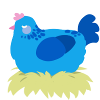 A sky and ultramarine chicken with a neck-speckle pattern