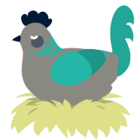 Tally, a ash and turquoise chicken with a neck-speckle pattern