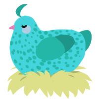 Reef, a aqua and turquoise chicken with a speckle pattern