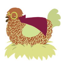 Lazlo Curious, a vermilion and gluppy chicken with a double-lace pattern