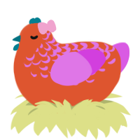 A vermilion and orchid chicken with a half-lace pattern