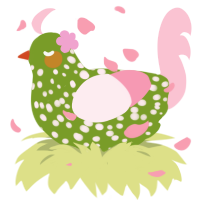 A chartreuse and rose chicken with a speckle pattern