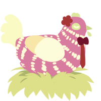 Miguel, a orchid and cream chicken with a bar pattern