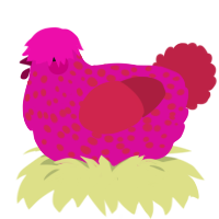 A fuchsia and crimson chicken with a speckle pattern