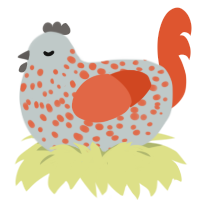 Domencio, a silver and vermilion chicken with a speckle pattern