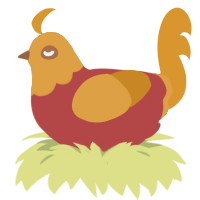 A red and orange chicken with a head pattern