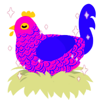 psychedelic, a fuchsia and indigo chicken with a double-lace pattern