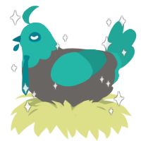 Miku, a grey and turquoise chicken with a head pattern