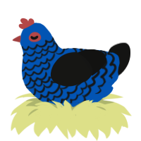 A ultramarine and black chicken with a lace pattern