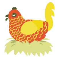 LC Marigold 0 0 -5, a vermilion and yellow chicken with a lace pattern