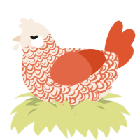A cream and vermilion chicken with a double-lace pattern