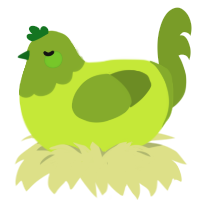 A lime and chartreuse chicken with a head pattern
