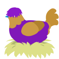 my ugly son, a violet and gold chicken with a head pattern