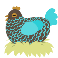 Keewee, a bark and aqua chicken with a lace pattern