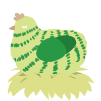 Lime, a lemon and viridian chicken with a bar pattern