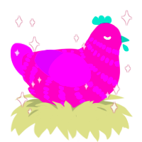 thinkfastchucklenuts, a fuchsia and amethyst chicken with a bar pattern