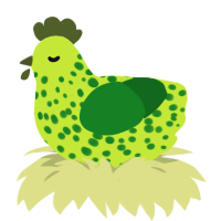 A lime and leaf chicken with a speckle pattern