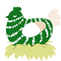 Xyx leaf, a leaf and cream chicken with a bar pattern