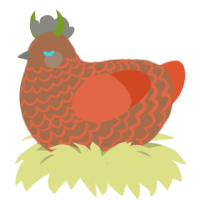 Frank, a brown and vermilion chicken with a lace pattern