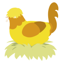 A yellow and ochre chicken with a head pattern