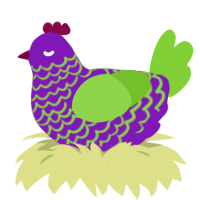 Toxic apple, a violet and grass chicken with a lace pattern