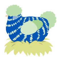 Blueberry Soda, a ultramarine and gluppy chicken with a bar pattern