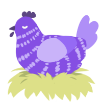 Purple, a blurple and lilac chicken with a bar pattern