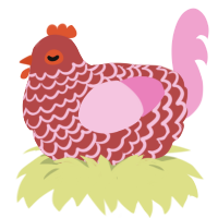 A red and pink chicken with a lace pattern