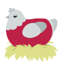 A crimson and silver chicken with a head pattern