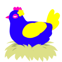 A indigo and yellow chicken