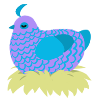 A lilac and cerulean chicken with a lace pattern