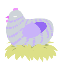 A mist and lilac chicken with a bar pattern