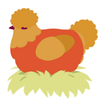 A vermilion and orange chicken with a head pattern