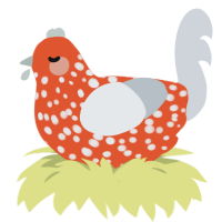 A vermilion and mist chicken with a speckle pattern