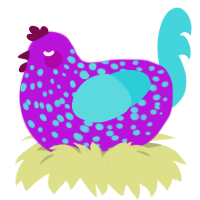 Effy, a amethyst and aqua chicken with a speckle pattern