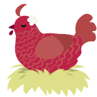 A crimson and red chicken with a lace pattern