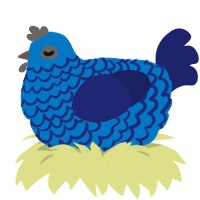 Blueberry, a sapphire and navy chicken with a lace pattern