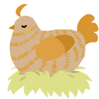 A beige and orange chicken with a bar pattern