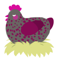 A grey and wine chicken with a speckle pattern