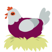 A wine and silver chicken with a head pattern