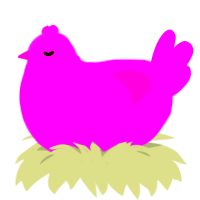 100, a fuchsia chicken with a bar pattern