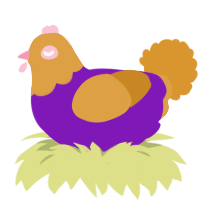 A violet and orange chicken with a head pattern