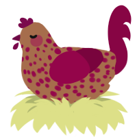 A brown and maroon chicken with a speckle pattern