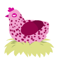 A pink and maroon chicken with a speckle pattern