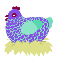 celine, a blurple and mint chicken with a lace pattern