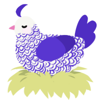Indie, a white and indigo chicken with a double-lace pattern