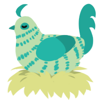 A gluppy and turquoise chicken with a bar pattern