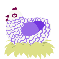 A white and blurple chicken with a lace pattern