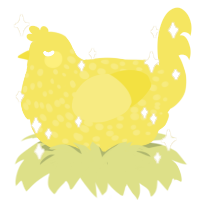 Mimosa, a yellow chicken with a speckle pattern